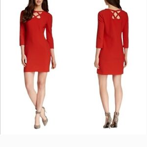 Diane Von Furstenberg Red Crisscross Front & Back Mini 3/4 Sleeve Dress
